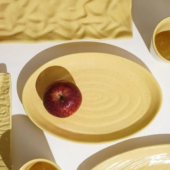 Ceramic Yellow Oval Platter - 10 | Handmade Ceramic Oval Platter - Yellow