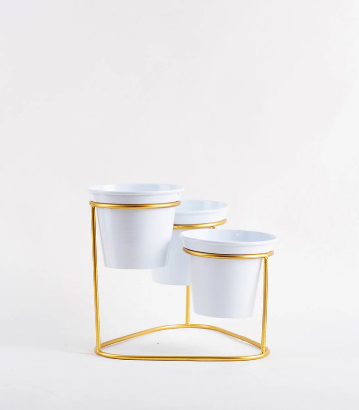 Metallic Gold Plant Stand with Planters | Metallic Gold Ottoman Metal Stand With 3 Planters