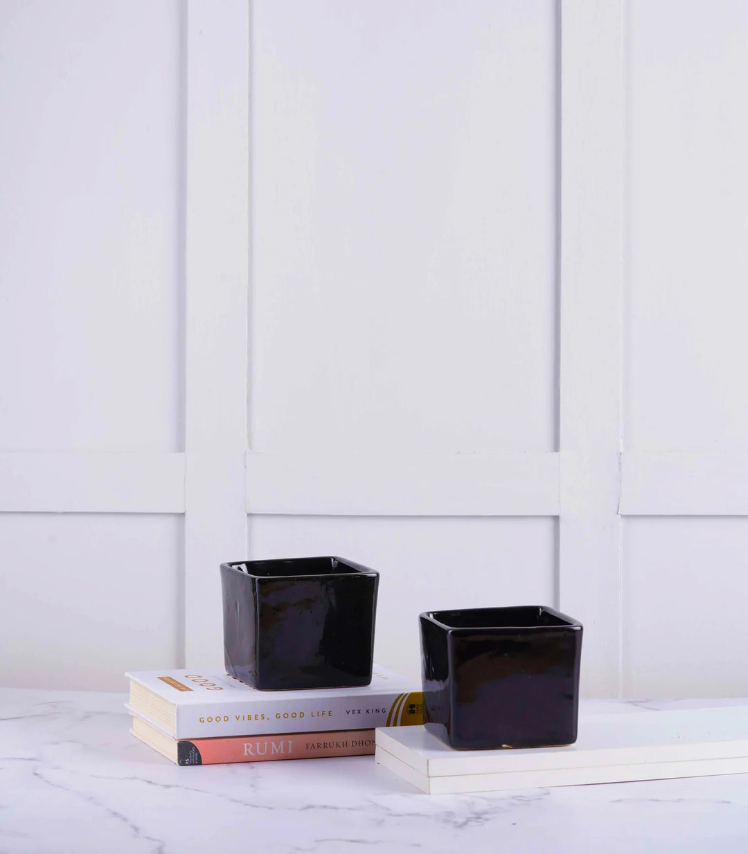 Set of 2 Ceramic Pots for Houseplants | Black Evergreen Ceramic Pots for Houseplants Set of 2