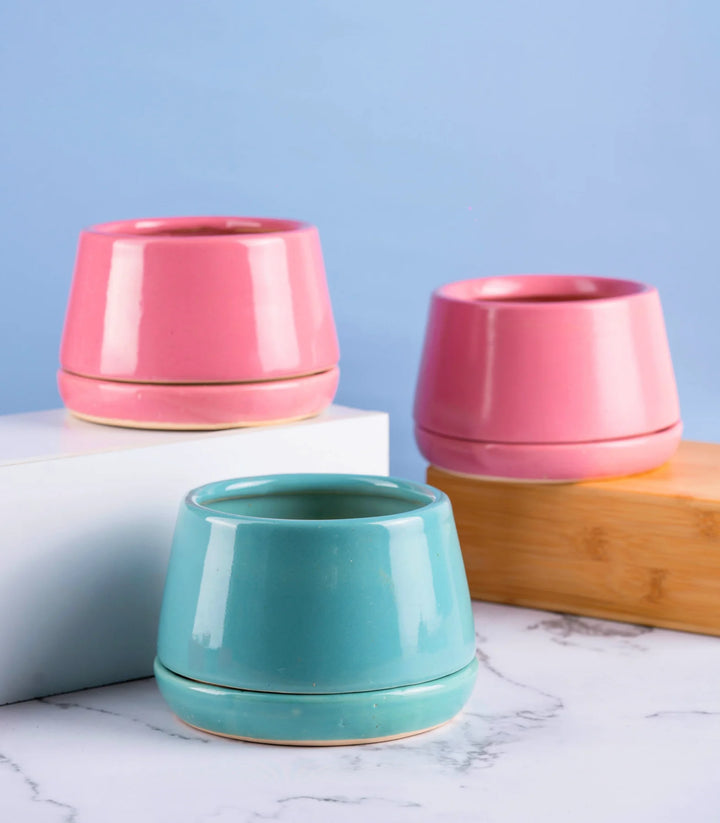 Ceramic Pots Combo in Teal and Peach Color | Ciel Ceramic Pots Combo in Teal and Peach Color