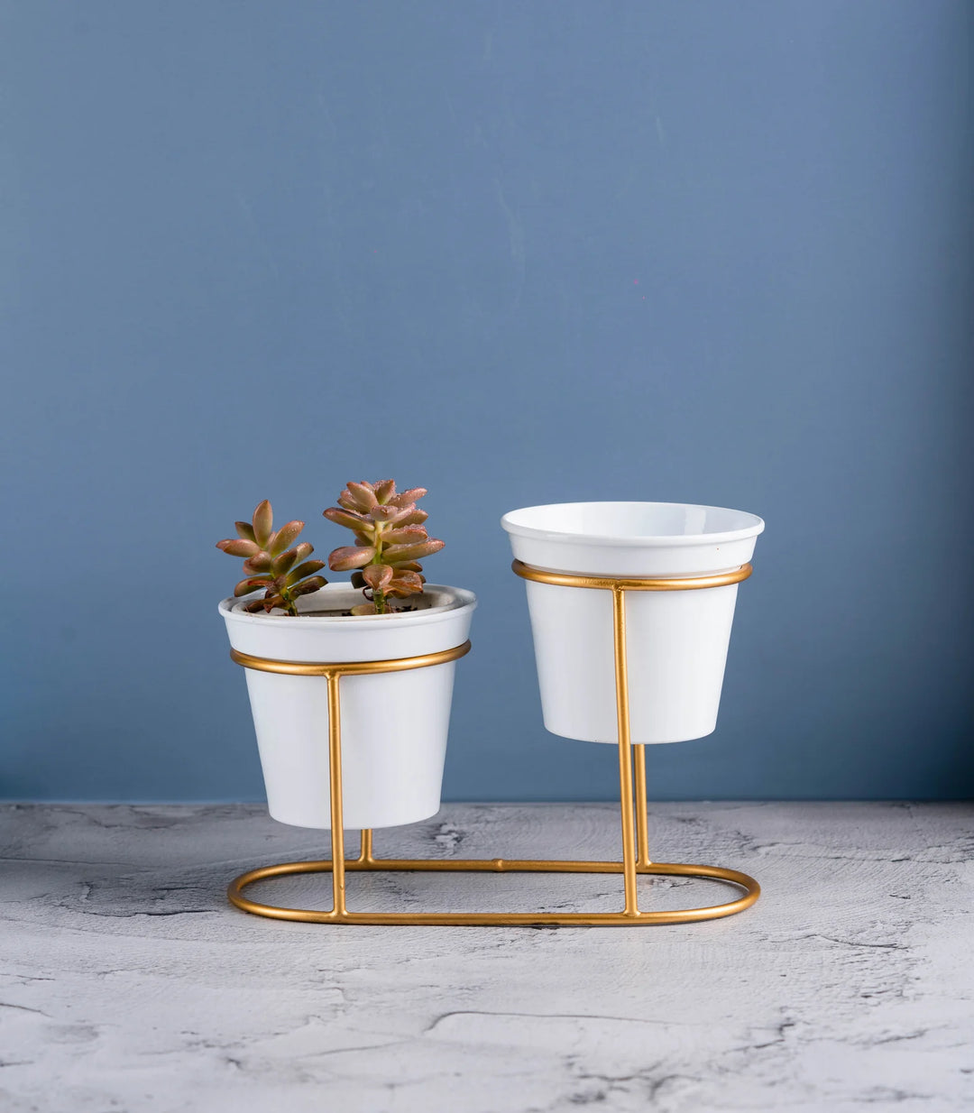 Gold Ottoman with Planters | Metallic Gold Ottoman Metal Stand With 2 Planters