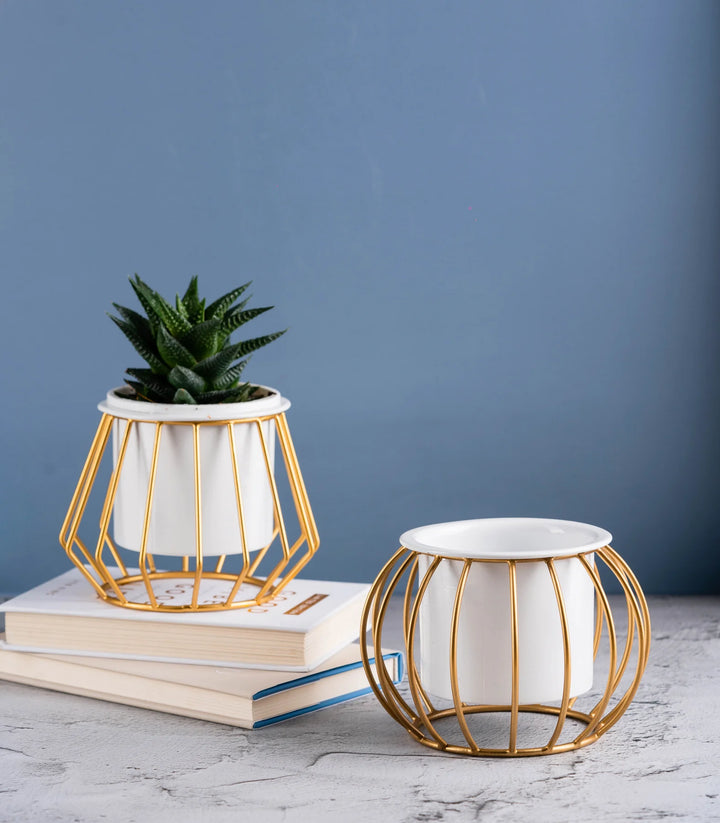 Ottoman Metal Stands With Planters | Diamond & Round Shape Ottoman Metal Stands With Planters