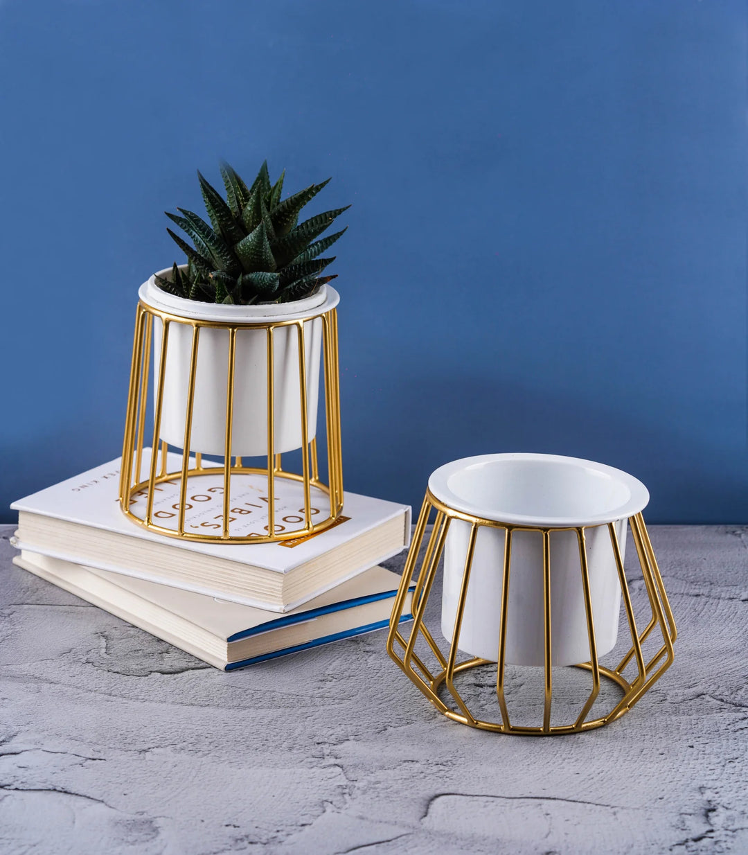 Metal Plant Stands with Planters | Diamond & Conical Ottoman Metal Stands With Planters