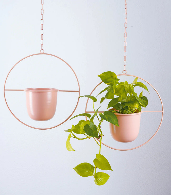 Metal Hanging Planters Set of 2 | Millennial Metal Hanging Planters with Round Design Set of 2