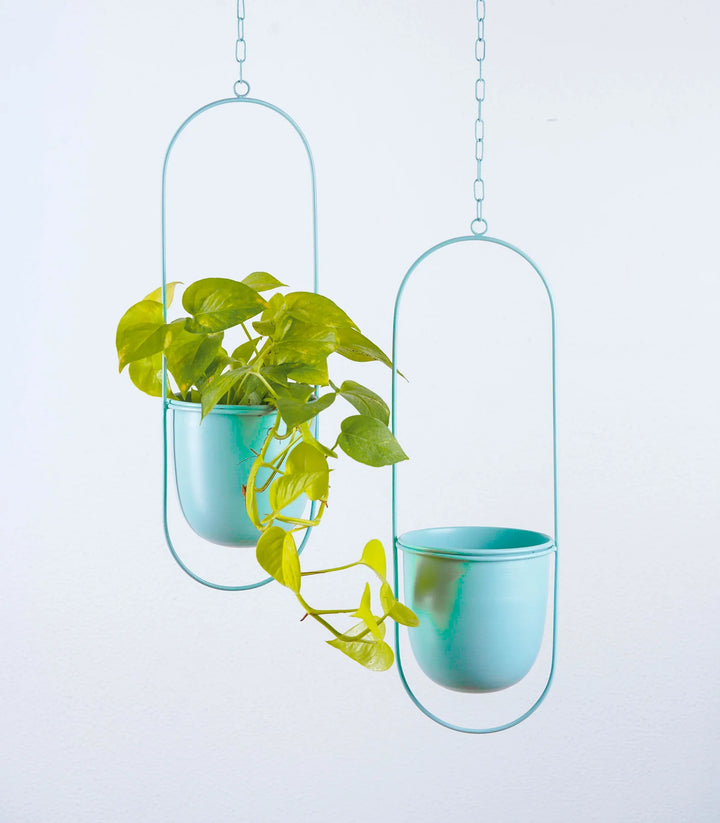 Metal Hanging Planters Set | Set of 2 Millennial Metal Hanging Planters with Oval Design