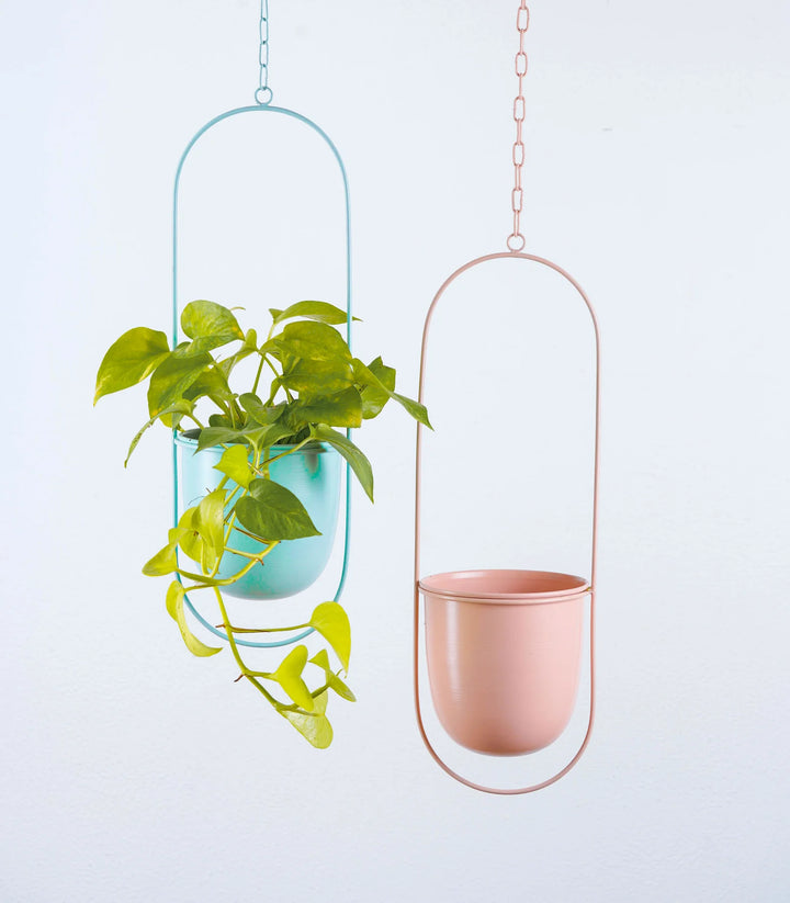 Metal Hanging Planters Set | Set of 2 Millennial Metal Hanging Planters with Oval Design