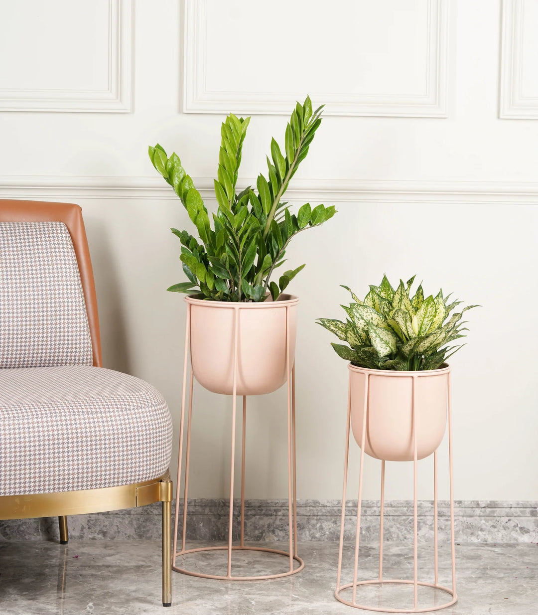 Metal Floor Planters with Stand Set of 2 | Millennial Metal Floor Planters with Stand in Pastel Colors Set of 2