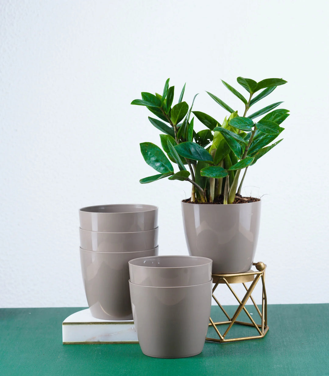 Fiber Planter Set | Mocha Glossy Bare Fiber Planter 4 Inch Set