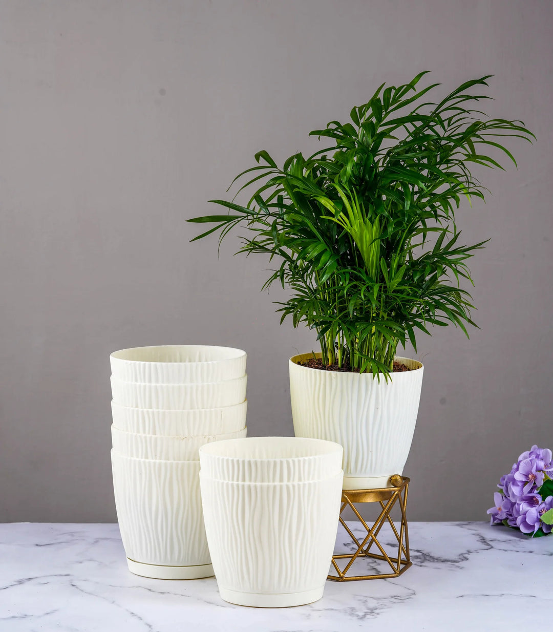 Self Watering Fiber Pots | Ivory Self Watering Tide Fiber Pots 5 Inch