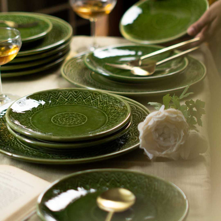 Olive Green Ceramic Dinner Set | Handmade Ceramic Dinner Set of 12 Pcs - Olive Green