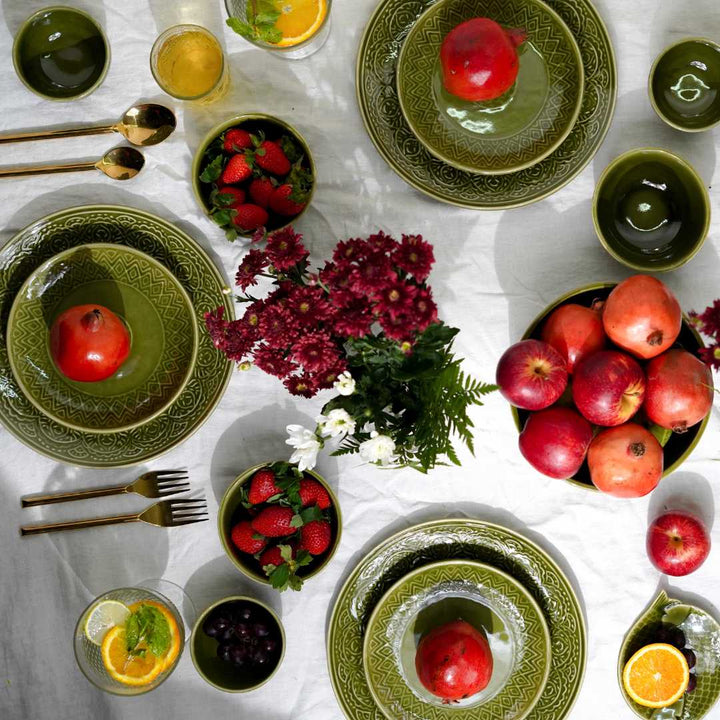 Olive Green Ceramic Dinner Set | Handmade Ceramic Dinner Set of 12 Pcs - Olive Green