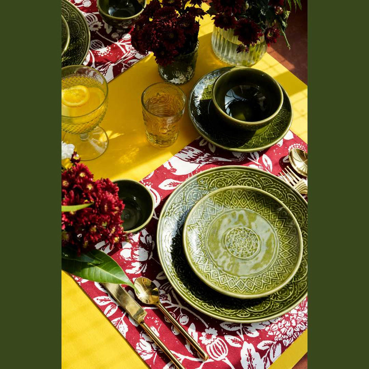 Olive Green Ceramic Dinner Set | Handmade Ceramic Dinner Set of 12 Pcs - Olive Green