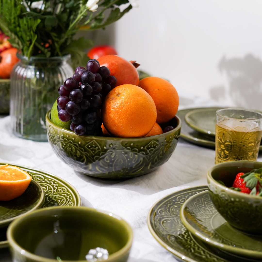 Olive Green Ceramic Serving Bowl Set - 850ml Capacity | Handmade Ceramic Large Serving Bowl Set - Olive Green