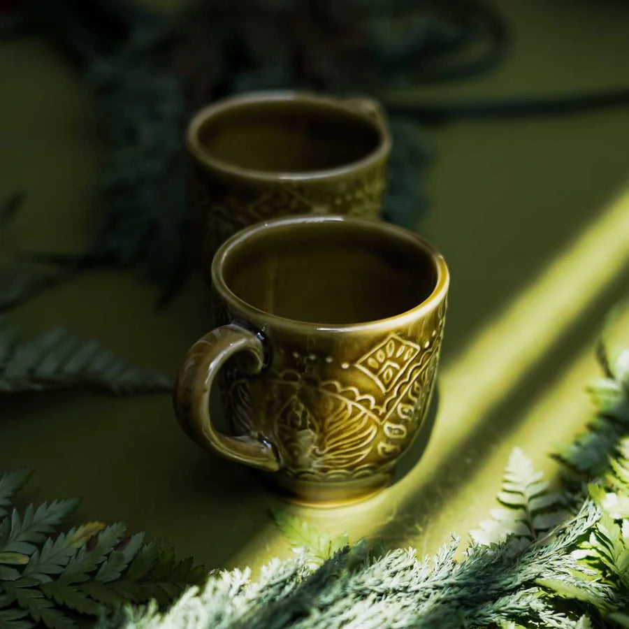 Green Ceramic Coffee Mugs | Exclusive Ceramic Coffee Mugs - Olive Green