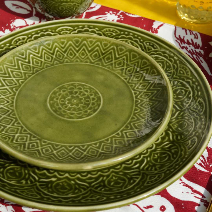 Olive Green Ceramic Dinner Plate Set - Eco-Friendly and Microwave Safe | Handmade Ceramic Dinner Plate Set - Olive Green