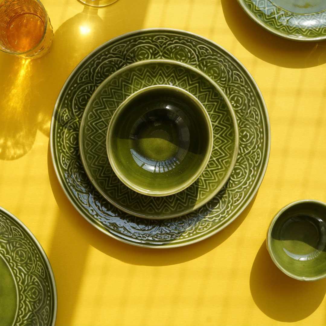 Olive Green Handmade Dinner Set | Handmade Ceramic Dinner Set of 10 Pcs - Olive Green