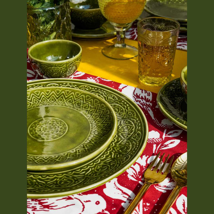 Olive Green Mandala Ceramic Dinner Set | Handmade Ceramic Dinner Set of 8 Pcs - Olive Green
