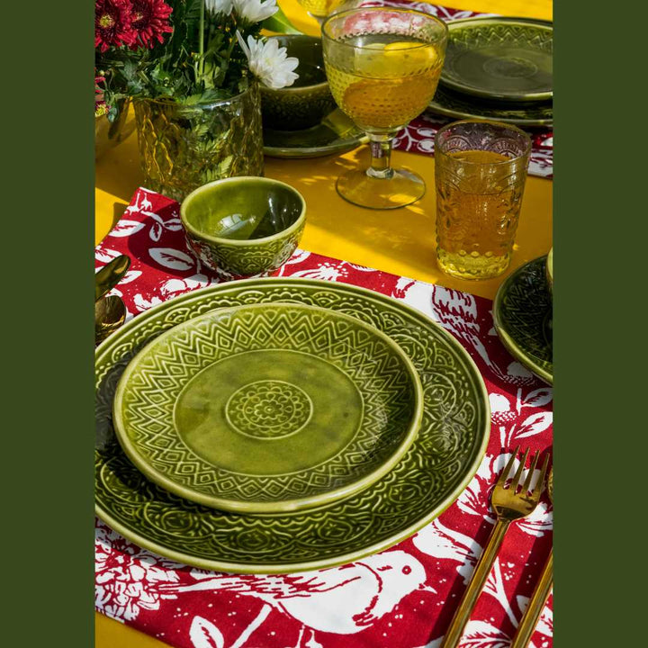 Olive Green Mandala Ceramic Dinner Set | Handmade Ceramic Dinner Set of 8 Pcs - Olive Green