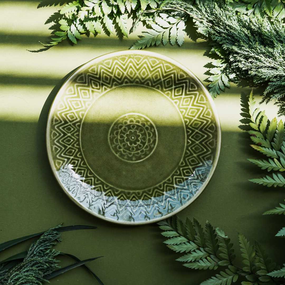Handmade Ceramic Quarter Plate Set - 7 Diameter | Handmade Ceramic Quarter Plate Set - Olive Green