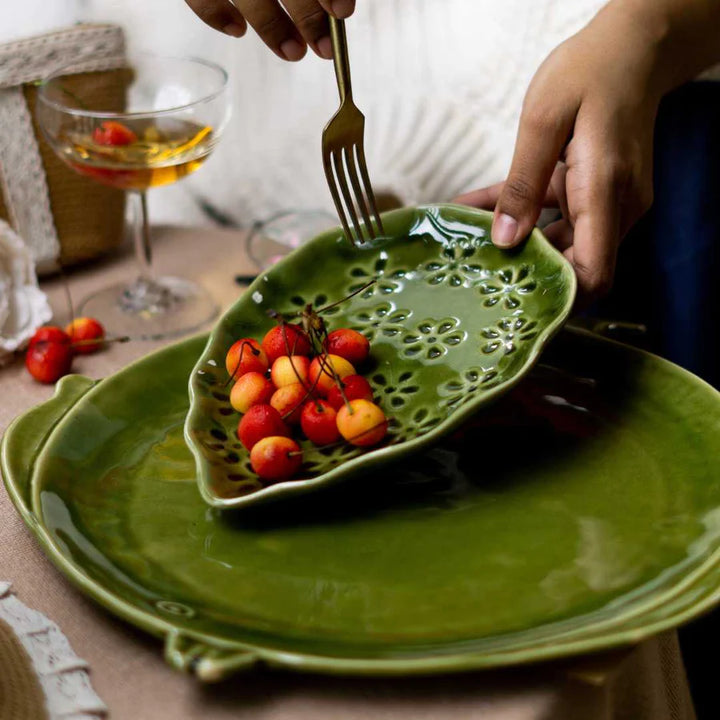 Olive Green Ceramic Oval Platter | Artistic Ceramic Oval Platter - Olive Green