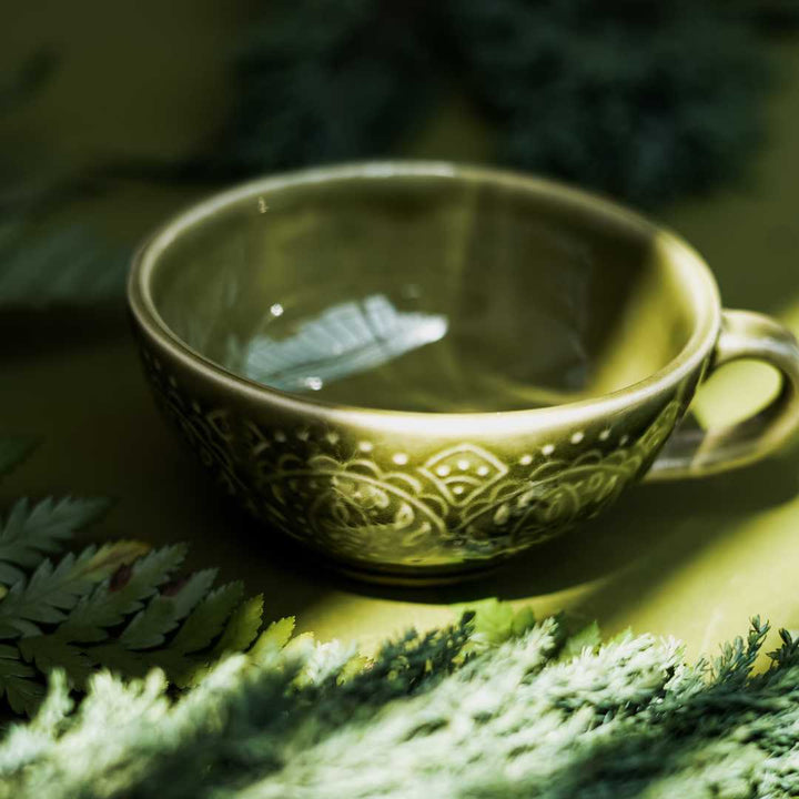 Olive Green Ceramic Coffee Cup & Saucers | Premium Ceramic Coffee Cup & Saucers - Olive Green