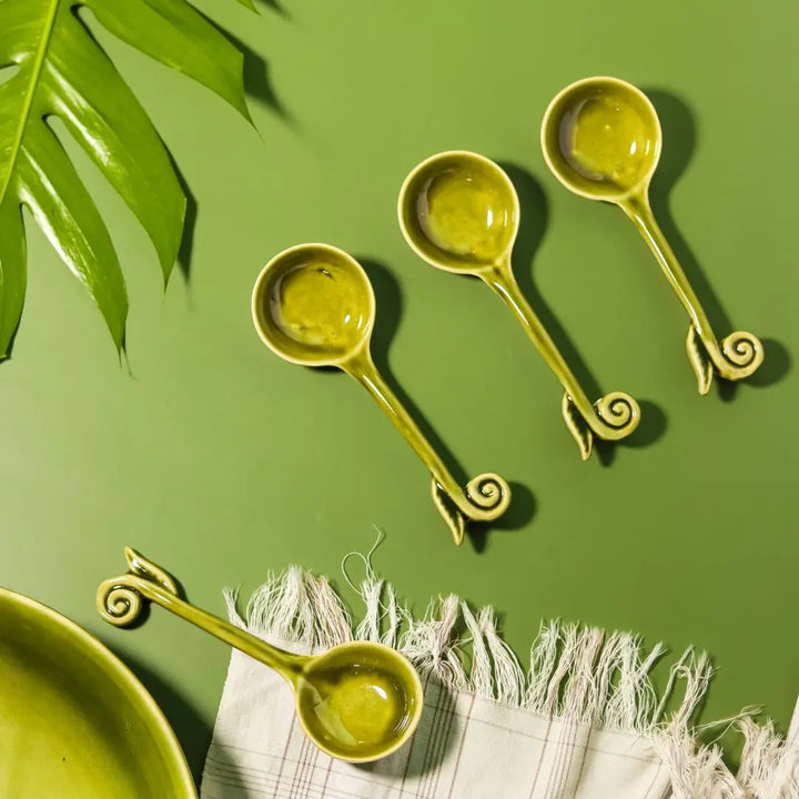 Ceramic Spoon Set - 4 Piece Olive Green | Premium Art Ceramic Spoon Set of 4 - Olive Green