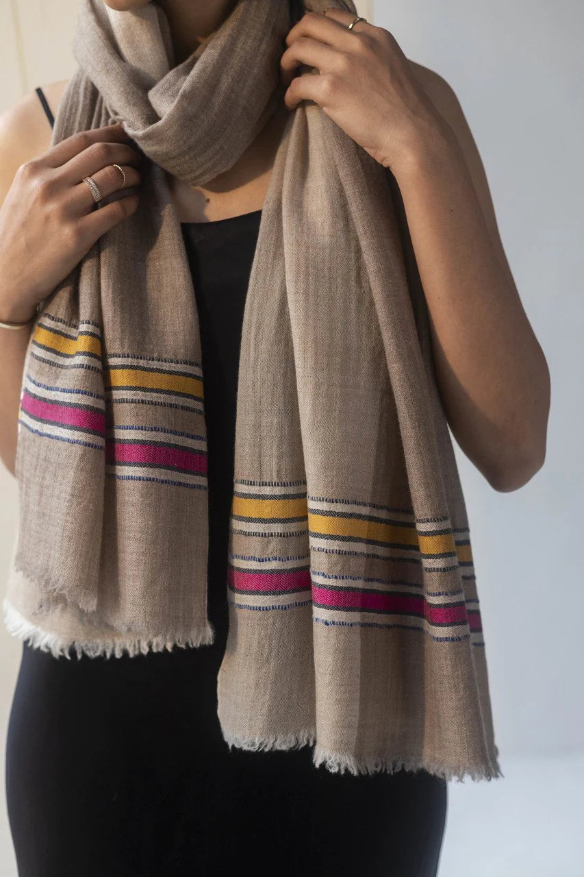 Handwoven Pashmina Stole - Elegant and Generous | Maeve Handwoven Pashmina Stole - Beige