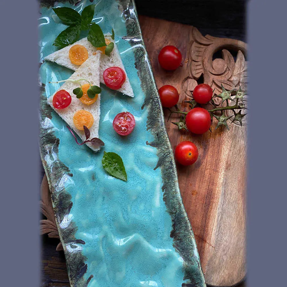 Handmade Sky Blue Ceramic Serving Platter | Artistic Ceramic Serving Platter - Sky Blue