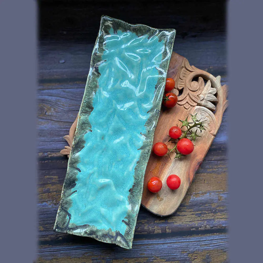 Handmade Sky Blue Ceramic Serving Platter | Artistic Ceramic Serving Platter - Sky Blue