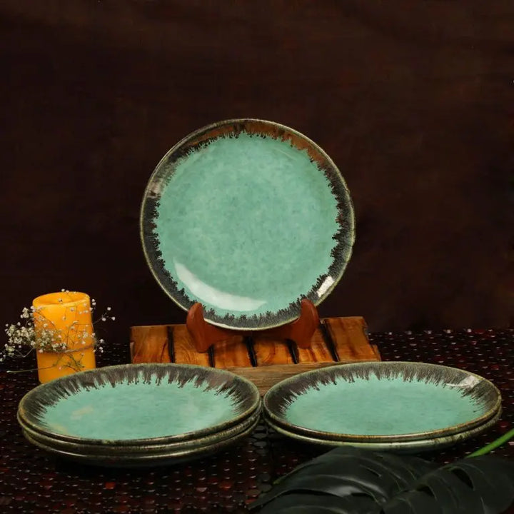 Handmade Ceramic Quarter Plate Set | Handmade Ceramic Quarter Plate Set - Green