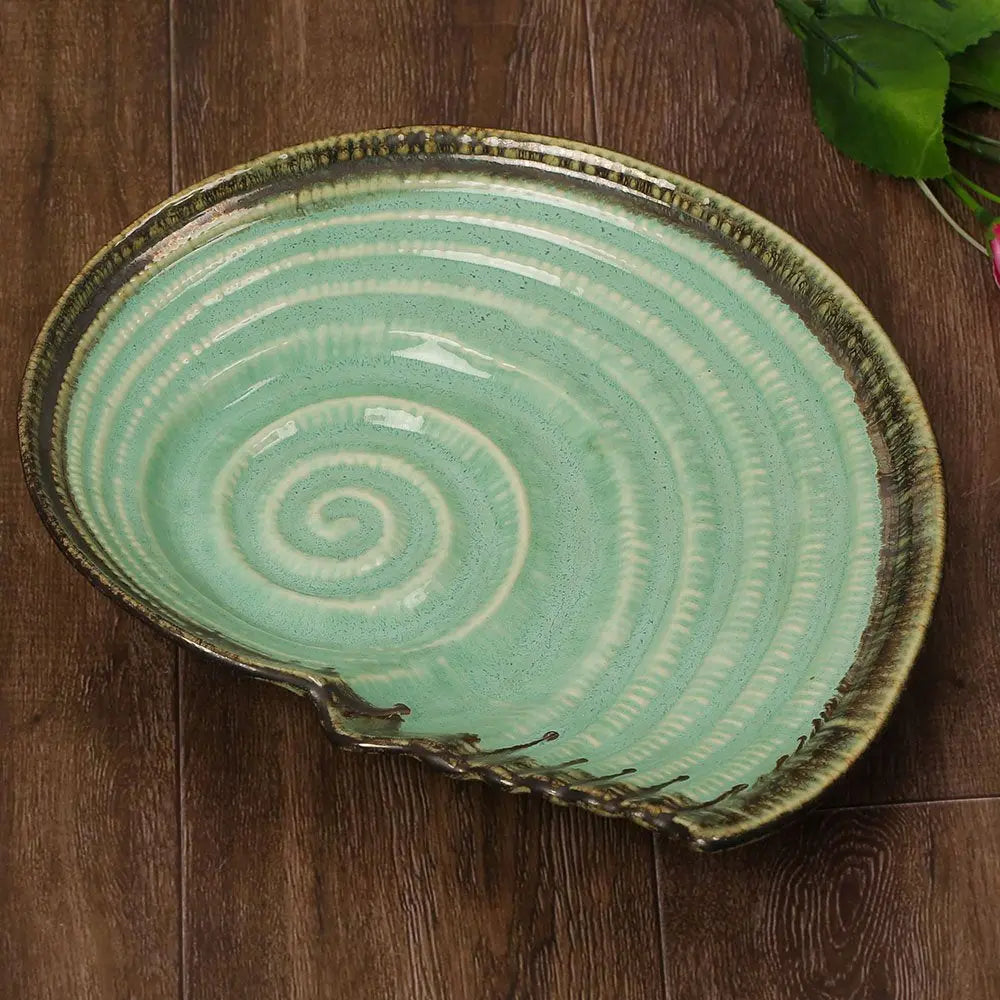 Handmade Ceramic Seashell Platter Set | Artistic Ceramic Serving Shell Platter Set - Light Green