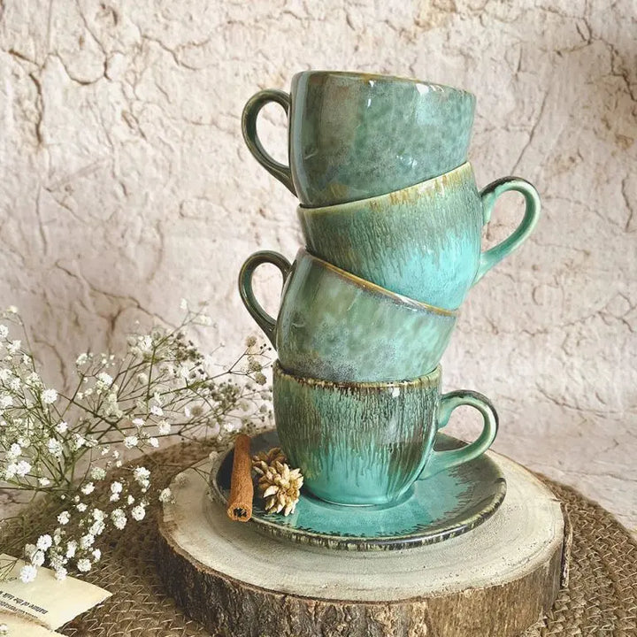 Light Green Ceramic Tea Cup & Saucer | Handmade Ceramic Tea Cup and Saucer - LIght Green