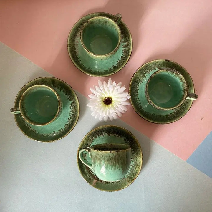 Light Green Ceramic Tea Cup & Saucer | Handmade Ceramic Tea Cup and Saucer - LIght Green