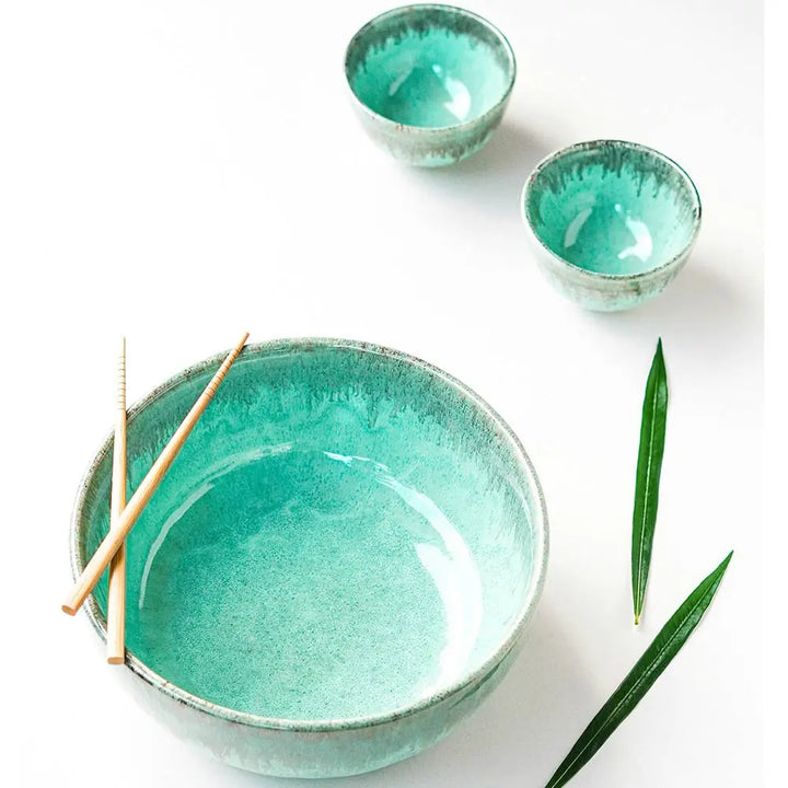 Peppermint Ceramic Serving Bowl Set | Handmade Ceramic Serving Bowl Set of 3 - Peppermint
