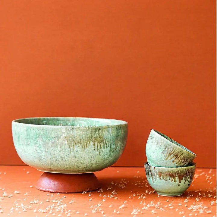 Peppermint Ceramic Serving Bowl Set | Handmade Ceramic Serving Bowl Set of 3 - Peppermint