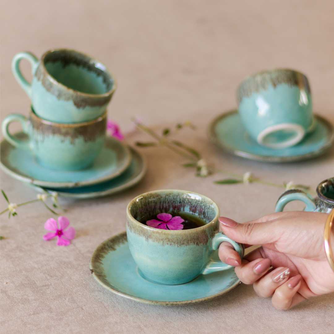 Handmade Ceramic Tea Set | Lavish Ceramic Tea Set of 15 Pieces - Pastel Green