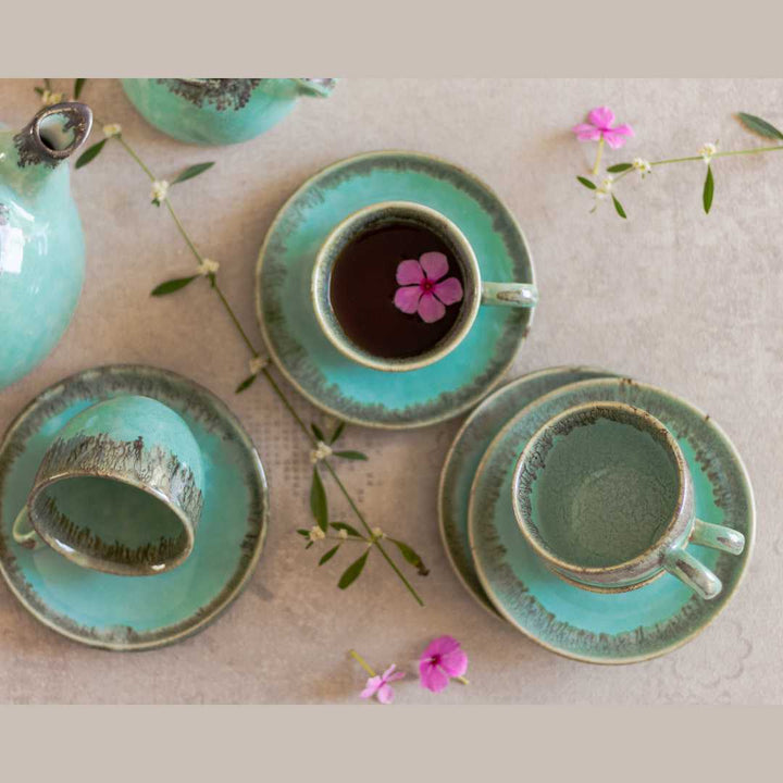 Handmade Ceramic Tea Set | Lavish Ceramic Tea Set of 15 Pieces - Pastel Green