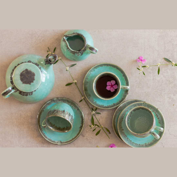 Handmade Ceramic Tea Set | Lavish Ceramic Tea Set of 15 Pieces - Pastel Green