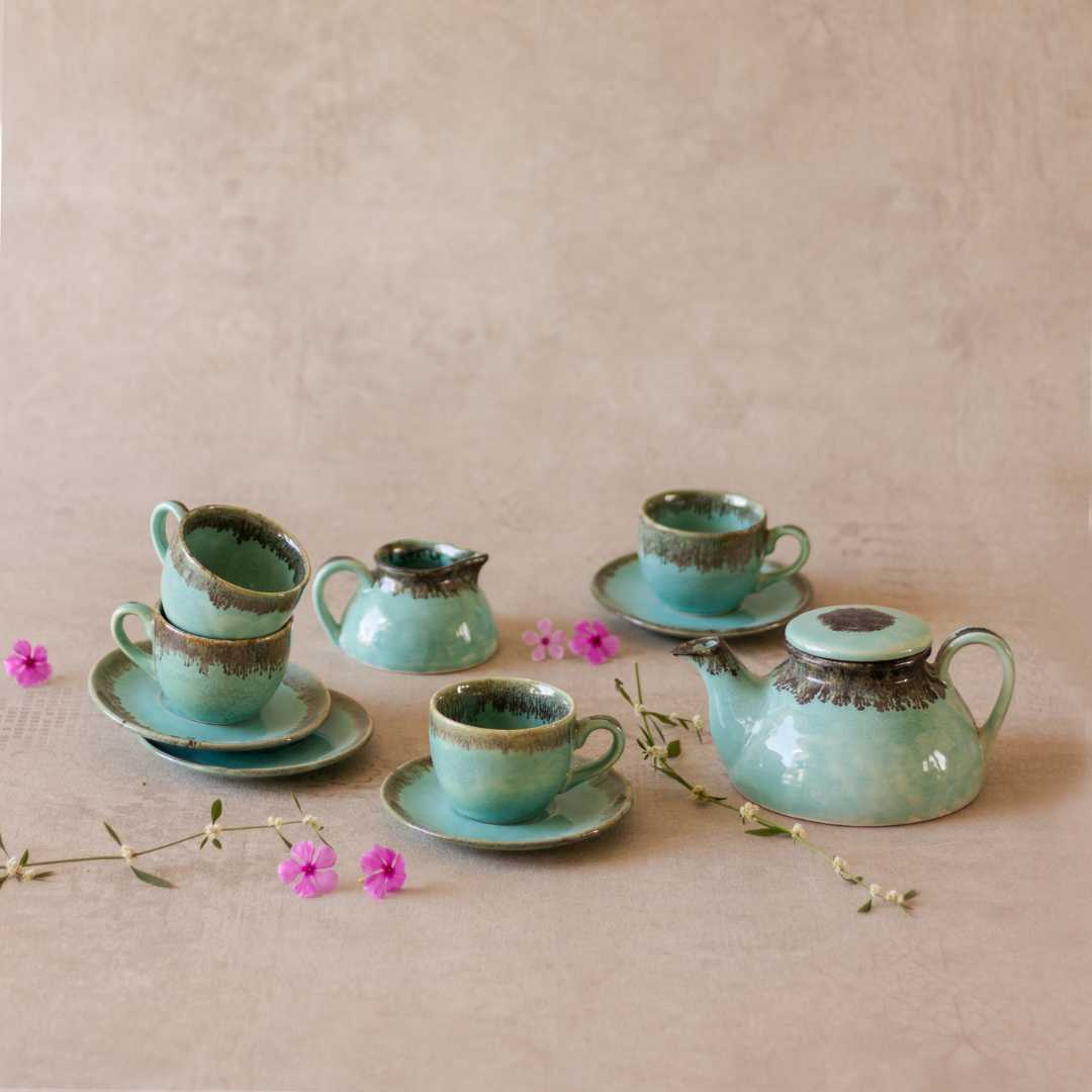 Handmade Ceramic Tea Set | Lavish Ceramic Tea Set of 7 Pieces - Pastel Green