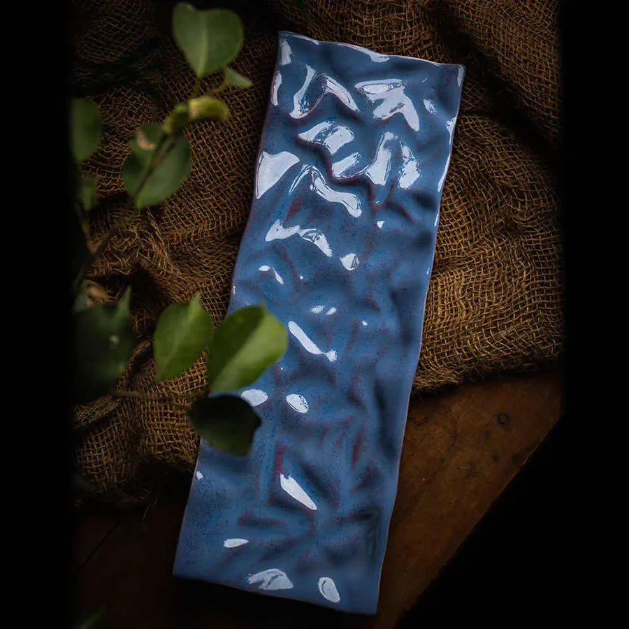 Handmade Dark Blue Ceramic Serving Platter | Artistic Textured Ceramic Serving Platter - Dark Blue