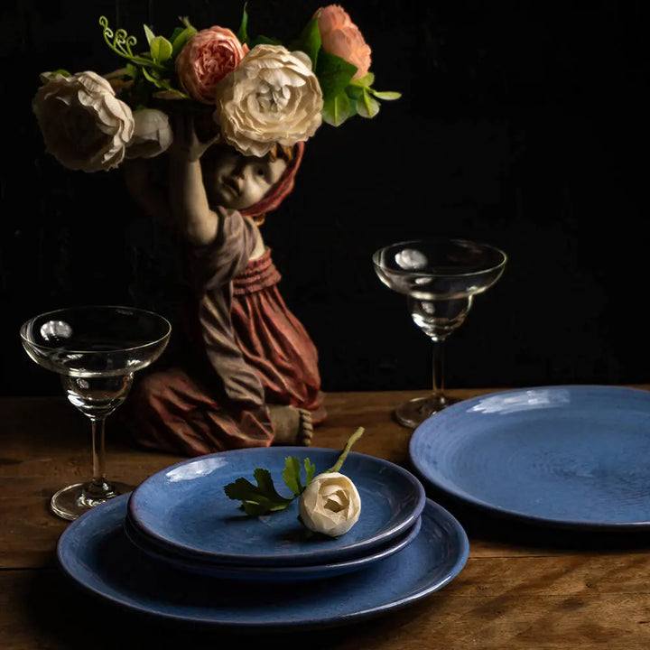 Blue Ceramic Dinner Plate Set | Handmade Ceramic Dinner Plate Set - Cobalt Blue