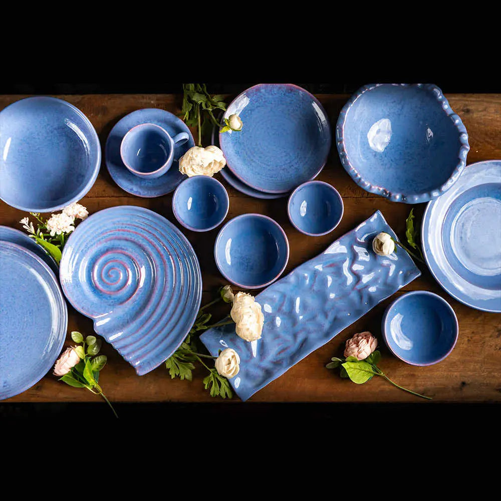 Blue Ceramic Dinner Set | Handmade Ceramic Dinner Set of 12 Pcs - Cobalt Blue