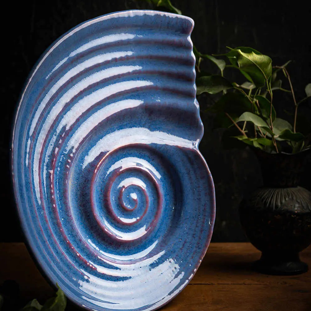 Ceramic Serving Platter: Dark Blue | Artistic Ceramic Serving Shell Platter - Dark Blue