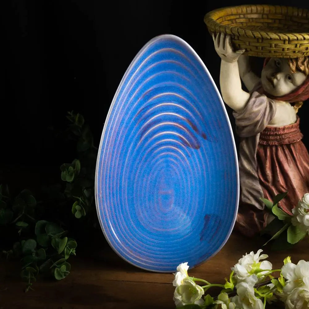 Blue Ceramic Oval Platter | Handmade Ceramic Oval Platter - Dark Blue