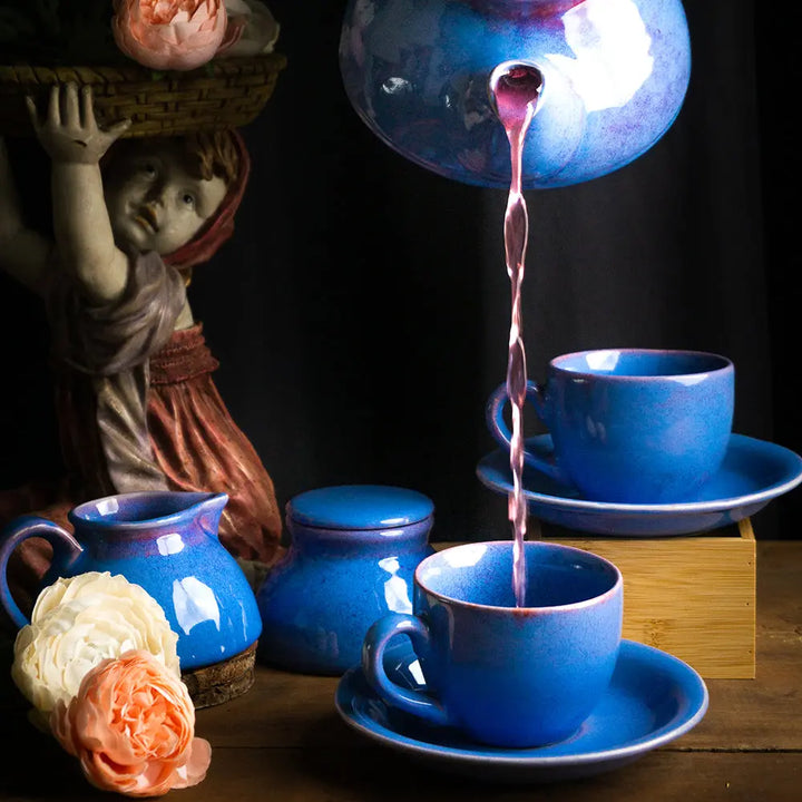 Premium Blue Ceramic Tea Set | Premium 6" Ceramics Tea set of 11 Pcs - Madagascar Blue