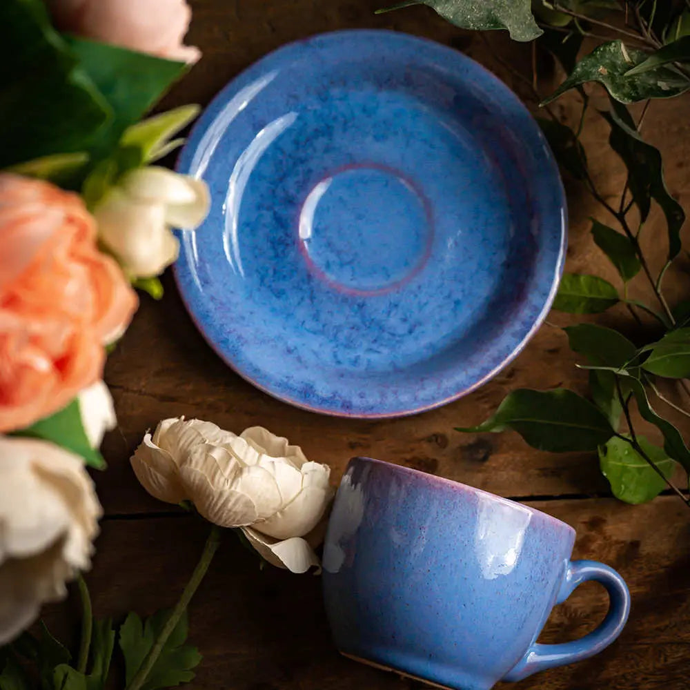 Blue Ceramics Tea set of 15 Pcs | Premium 6" Ceramics Tea set of 15 Pcs - Madagascar Blue