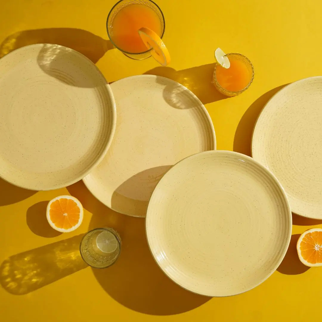 Yellow Ceramic Dinner Plate Set | Handmade Ceramic Dinner Plate set of 4 - Yellow