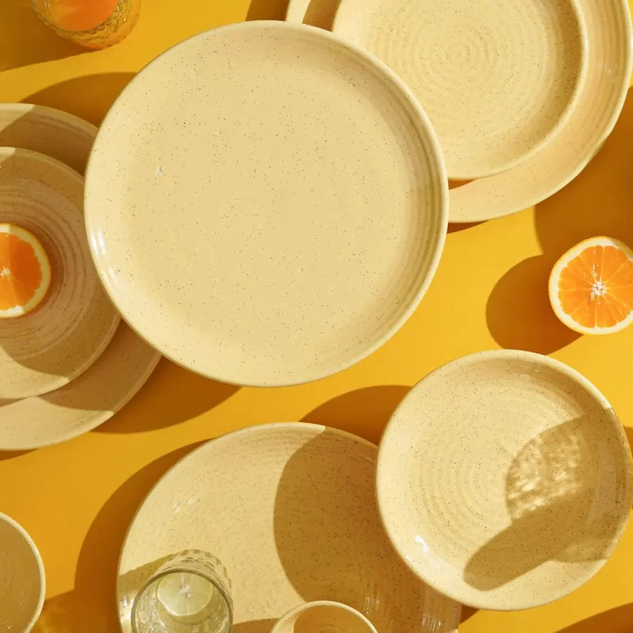 Yellow Ceramic Dinner Plate Set | Handmade Ceramic Dinner Plate set of 6 - Yellow