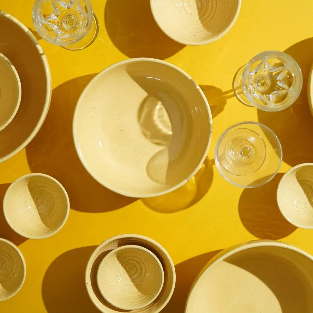Handmade Ceramic Beach Dinner Set - Eco-Friendly, Microwave Safe | Handmade Ceramic Dinner Set of 12 Pcs - Yellow