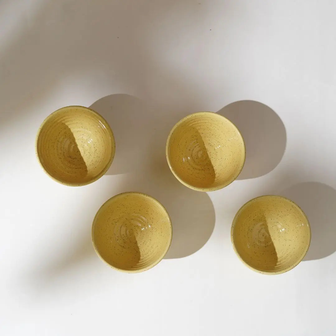 Ceramic Dinner Set - Beach Design, 4 Plates and 4 Bowls | Handmade Ceramic Dinner Set of 8 Pcs - Yellow